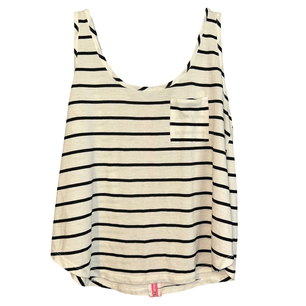 Rue21 Tank Top Nautical Coastal Striped Zip Back Women Large White Black